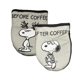 Before & After Coffee' Mini Oven Mitts, 2pk-Heat Resistant Oven Gloves with Insulation Ideal for Handling Hot Kitchenware-Non-Slip Grip, Hanging Loop, Classic Design for Coffee Lovers and Fans