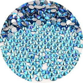 NCB Nancybeads 2000pcs Flatback Round Glass Nail Art Rhinestones Crystal for DIY Making Accessories Shoes, Clothes, Face Art, Bags, Manicure (Blue Zircon AB, SS8 2000pcs)