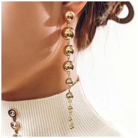 Yienate Boho Long Tassel Ball Drop Earrings Vintage Gold Bead Chain Dangle Earrings Punk Statement Round Ball Chain Stud Dangle Earrings Brides Wedding Prom Jewelry for Women and Girls