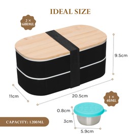 VINATO Bento Box 1400 ml Lunch Box with Cutlery for Office, School and On the Go - Lunch Box with Compartments in 2 Levels, BPA-Free - Ideal as Lunch Box Adults and Children