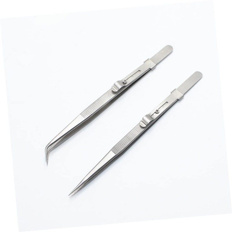 WOONEKY 2Pcs Long Stainless Steel Tweezers Set Non-Slip Professional Pointed