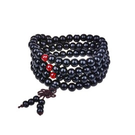 Pingyongchang 1-5 Pcs Unisex 108 Natural Sandalwood Beads Prayer Bracelets 8MM Wood Beads Stackable Bracelet Wooden Necklace Meditation Buddhist Rosary Mala Necklaces for Women Men-Black