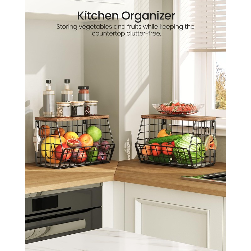 CHOEZON 2-Tier Fruit Basket for Kitchen, Stackable Hanging Basket Wire