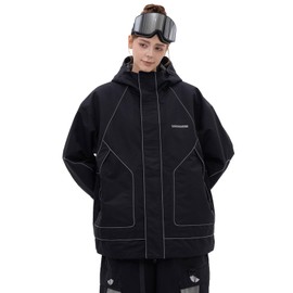 SNOWVERB Womens Snowboard Baggy Snow Night Skiing Jackets Mountain Outdoor Waterproof Snowboard Coats with Hood (US, Alpha, Medium, Regular, Regular, Black)