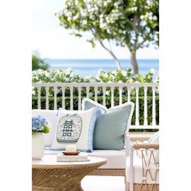 Hofdeco Premium Coastal Grandmillennial Patio Indoor Outdoor Throw Pillow Cover Only, 22"x22" Water Repellent for Backyard, Couch, Poolside, Celadon Green Print Solid