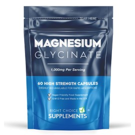 Magnesium Glycinate 1,000mg (per Serving - 2 Capsules) Ideal Strength & High Bioavailability - 60 Vegan Capsules UK Made