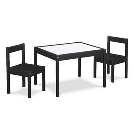 Pemberly Row 3-Piece Wood Dry Erase Kids Table & Chair Set in Black