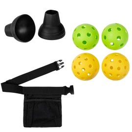 Pickleball Accessories Bundle with 2 Indoor, 2 Outdoor Balls, 2 Picker Upper Ball Retrievers, and 1 Pickle Ball Mesh Waist Hip Bag Carrier - Pickleball Accessory Set for Men, Women Yellow Green
