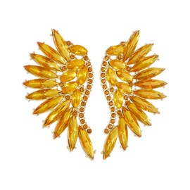 WCRAZYE Rhinestone Wing Stud Earrings for Women Fancy Sparkly Crystal Cluster Fairy Feather Guardian Angel Wings Studs Earring Wedding Bridal Art Deco Jewelry Gifts (Yellow)