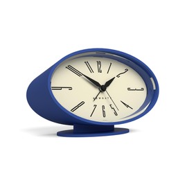 NEWGATE® ‘Ronnie’ Retro Oval Alarm Clock in Blue Soft Touch Silicone Finish, and Silent Sweep Movement with Digital beep Alarm Sound. Ideal for Bedside, desks and mantels.