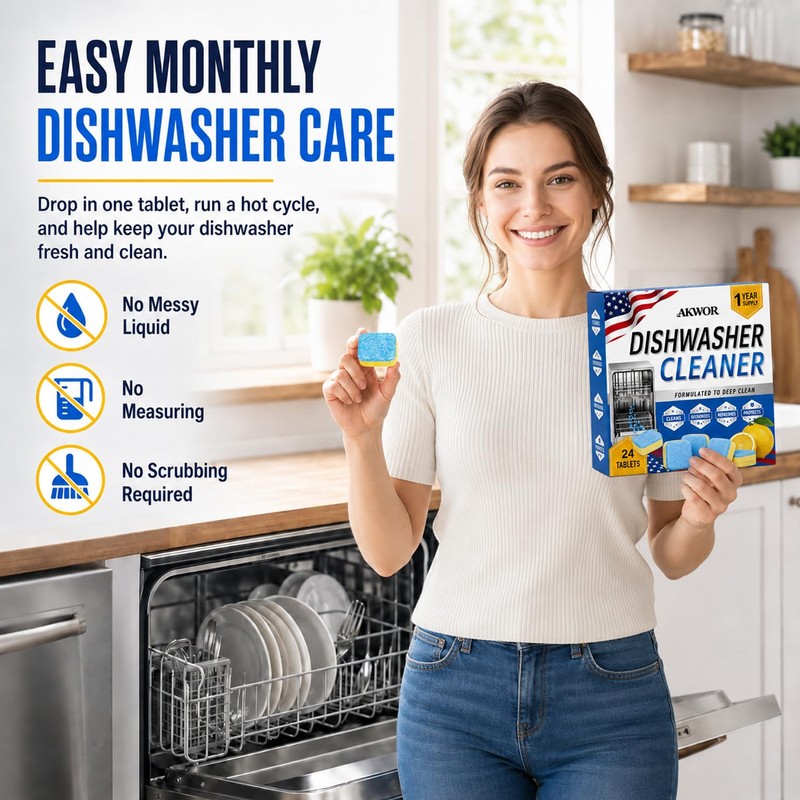 Enzyme Dishwasher Cleaner Tablets Ultra, 24 Count - Remover Odor