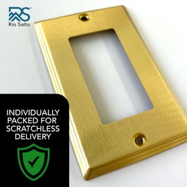 Rio Salto BRASS Metal Gold Light Switch Wall Plate MID-SIZE Outlet Cover Wall Plate Receptacle Wallplate Covers Single Gang Decoration Brushed Brass Modern Linear (1-Gang Rocker 2-Pack)