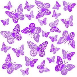 FIMETEUG Butterfly Wall Decal, 48 PCS Purple, Butterfly Party Decorations, Room Decorations