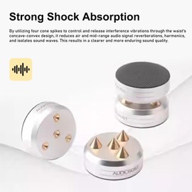Preffair Audio Isolation Feet Stand Spikes Protector Mat Non-Slip Base for Record Players/Subwoofer/Turntable/Amplifier/Speaker (Solid Aluminum Alloy+Rubber mat +Spring, 44x38mm Silver,4-Pack)