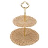 2 Tier Rattan Serving Standing Trays Round Woven Bread Fruit