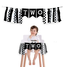 black and white race car highchair banner-Two