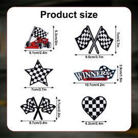 6 pcs Checkered Racing Flag Patches, Trucker Hat Appliques Embroidery Sewing Iron on Patches Set Car Racing Motorcycle Winner Racing Car Iron Patches for Jacket Vest Denim