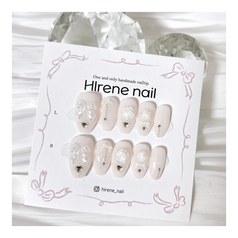 Wedding Rose Ribbon Nail - Almond / 웨딩 로즈 리본