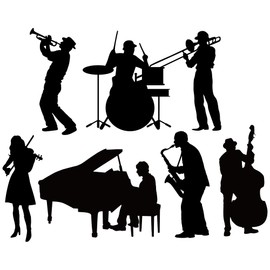 Motiskyy 12 Pcs Jazz Band Silhouettes Cutouts Large Retro Removable PVC Wall Decal Self Adhesive Party Decorations Waterproof Silhouettes PVC Wallpaper (31.5 Inch)