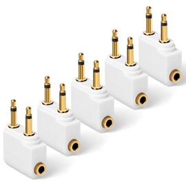 AXFEE Airplane Flight Headphone Adapters, 5 Pack Gold Plated 3.5mm Airplane Flight Adapters for Headphones, Airplane Headphone/Earphone Socket Adaptor, Stereo Aux Jack Headphone Adapters,White