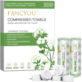 Fancyou Compressed Towel tablets Disposable Face Towel Mini Tablets Portable Face Towel Cotton Coin Tissue for Travel, Camping, Hiking, Sport, Beauty Salon, Outdoor Activities(200 Count)