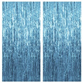 2 Pack Blue Streamers Party Decorations Fringe Backdrop Ocean Themed Decorations Foil Curtain Backdrop Blue Birthday Ocean Party Decor Supplies