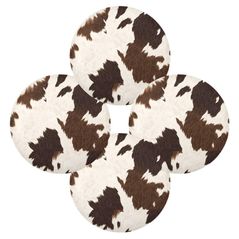 JUZIHAI Brown White Cow Print Placemats 15 Inch Round Polyester