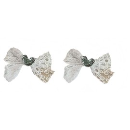 2Pcs Pearl Lace Bownot Shoe Charms for Sneakers, Beaded Pearl Lace Bow Shoe Charms with Clasp for Women Elegant Shoe Buckles Shoelaces Clips for Wedding Shoes Decor Gift (Silver Heart, One Size)