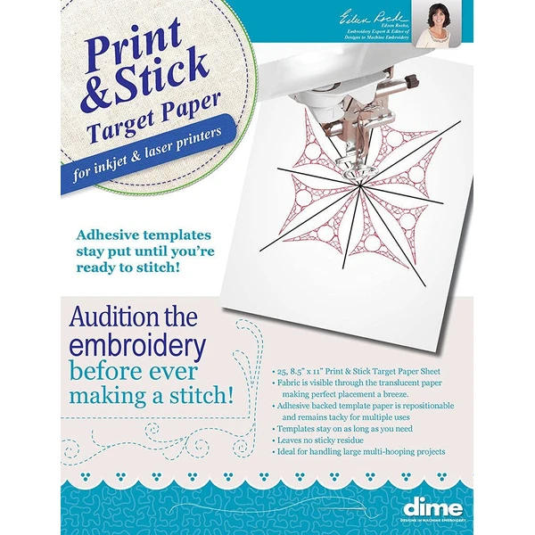 Print & Stick Target Paper, Adhesive Machine Embroidery Templates, for