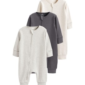 NEXT 3 Pack Footless Baby Pyjamas 2 Way Zip, neutral