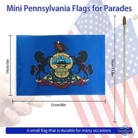 Pack of 20, Handheld Pennsylvania Flags 5x8 Inch - Small State of Pennsylvania PA Flags on Wood Sticks with Spear Top, Mini Pennsylvanian Flag for Elections, Patriotic Independence Day Celebrations