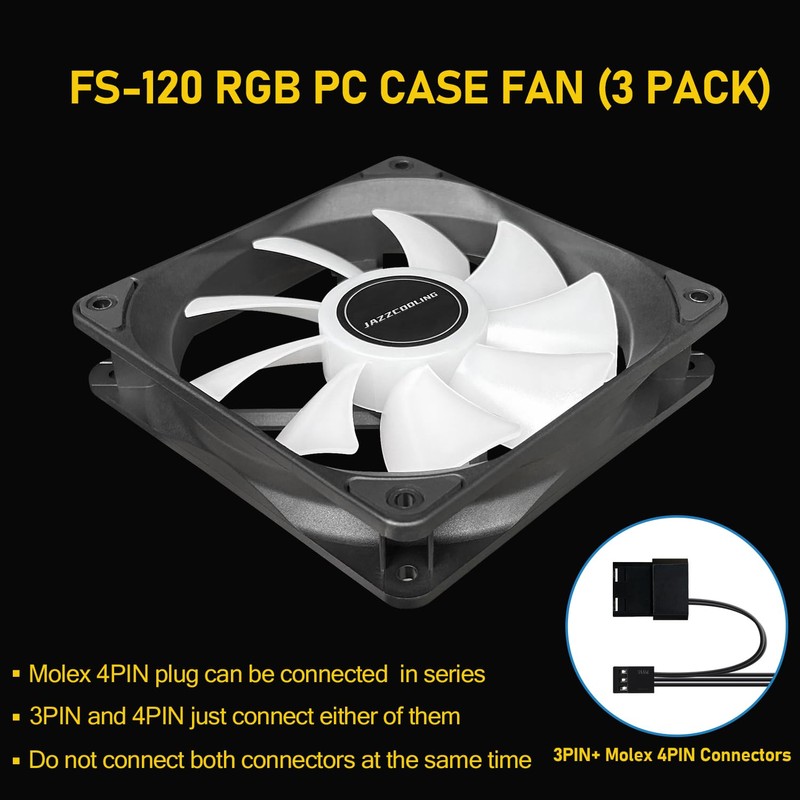 120mm Case Fan 3 Pack RGB Fans, FS-120 High Performance