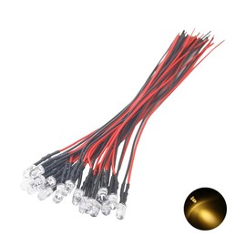 Vrabocry - 20 diodos emisores de luces LED de 12 voltios y 5 mm, color blanco cálido, precableado, 7.9 pulgadas, luz LED de 12 V, lente transparente, lámparas LED pequeñas, proyectos de iluminación