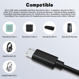 Micro USB Charging Cable Compatible with Bose SoundLink Color Speaker I/II, SoundLink Mini II, SoundLink Revolve/Plus, SoundLink Micro, QC35 I/II, QC20, SoundSport/Pulse/Free Headphones (5ft)
