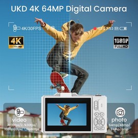 LAMA Digital Camera, Mini Digital Cameras 4K 64MP Photo Camera with 64G SD Card, Compact Camera 3.0 Inch 180° Flip Screen 18X Zoom Digital Camera, Photo Camera for Children, Teenagers, Beginners