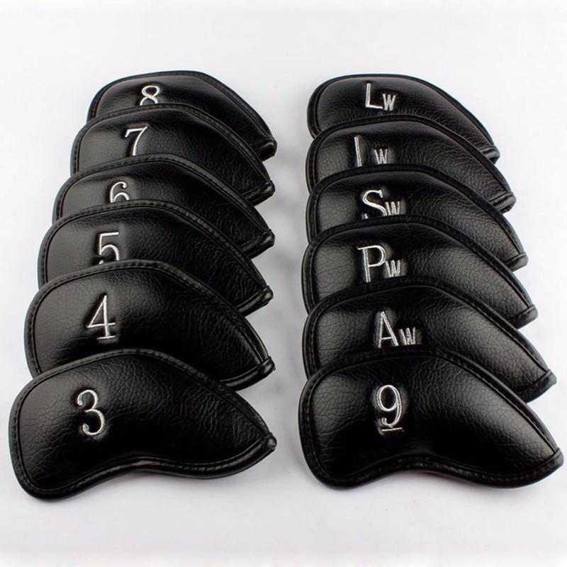 Techson Golf Club Headcovers (Black, 12pcs), Waterproof Portable Iron Head