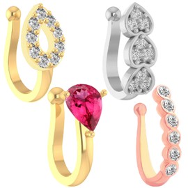 VAMA FASHIONS Gold Silver Rose Gold Non Piercing Clip On Nose Pins Without Hole Pressing Type Nose Ring Studs for Women