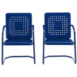 Crosley Furniture Bates 2-Piece Outdoor Chair Set, Retro Metal Patio Chairs for Dining, Porch, Deck, Balcony, Navy Gloss