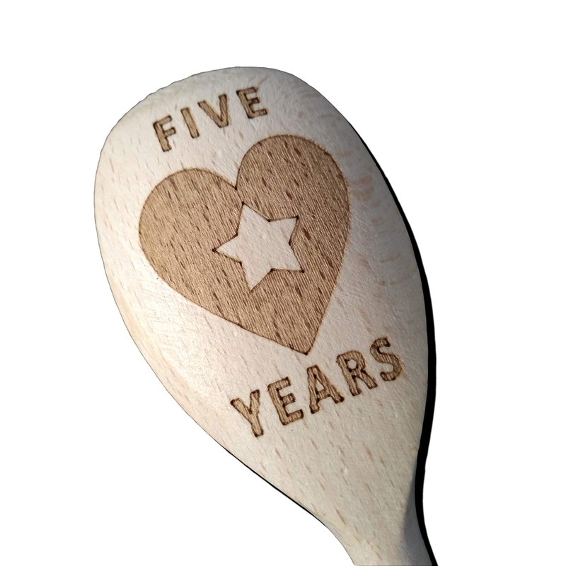 FastCraft 5th ANNIVERSARY WOOD GIFT WOODEN BAKING SPOON FIVE 5