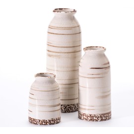 VASETOPIA Beige Ceramic Vase Set of 3, Farmhouse Decorative Vase for Pampas Grass, Living Room, Bathroom, Bookshelf, Centerpieces Beige