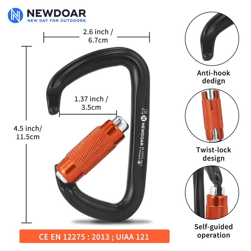 NewDoar 28KN UIAA & CE Certified Auto Climbing Carabiner 5pcs