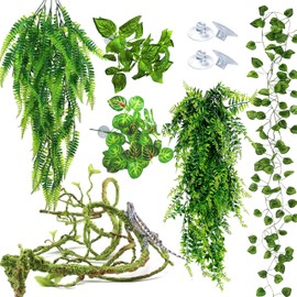 Reptile Plants for Terrarium Tank – Bearded Dragon Tank Accessories, Artificial Hanging Plant Vines, Habitat Decor & Hide for Crested Gecko, Lizard, Snake, Chameleon and Ball Pythons(Group B)