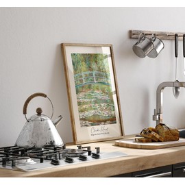 Lithobee - Claude Monet Bridge Over A Pond Of Water Lilies 1899 - Printed Wall Art Design in Sizes A2, A3 & A4 Framed in a Stylish Frame or Unframed (A3 Black Abraded Frame)