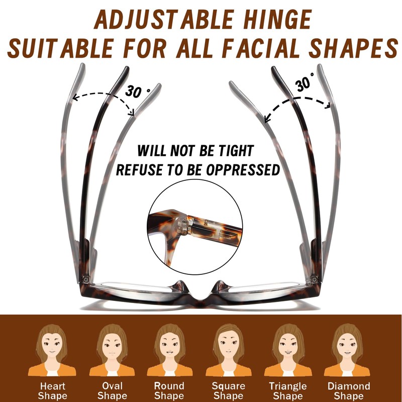 Hubeye Reading Glasses for Women 3 Packs Oprah Style Square