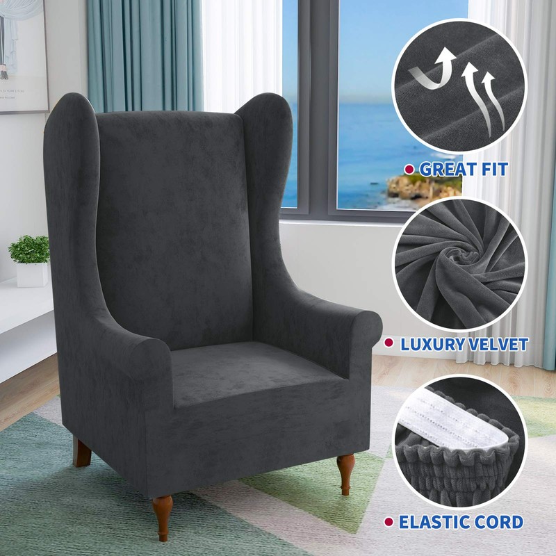 MAXIJIN Stretch Velvet Wingback Chair Slipcover 1-Piece Soft Stylish Plush