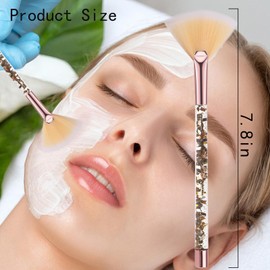 Mekupeu 2Pcs Soft Facial Fan Mask Brushes, Facial Mask Acid Applicator Brushes Tools for Mud Cream,Makeup Peel (Gold)