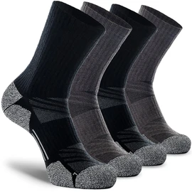 CWVLC Hiking Crew Socks, 4-Pack Men Women Boot Socks for Walking, Hunting, Camping, Winter Outdoor Work, Cosy Cushion, Moisture Wicking, Arch Compression, Anti Blister, XX-Large, Black Gray