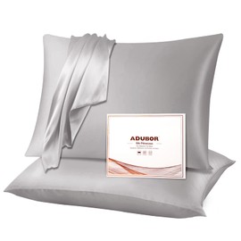 Adubor Silk Pillowcase 40 x 80 for Hair and Skin with Hidden Zipper, Both Sides, 23 Momme Silk, 900 Thread Count (Dark Grey, 2 Pack)
