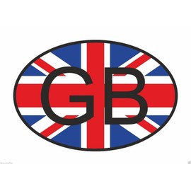 GB Great Britain Country Code Oval with Flag Bumper Sticker Laptop Sticker Toolbox Sticker Helmet Sticker