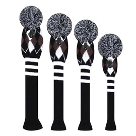 Scott Edward Knitted Golf Head Covers 4PCS Handmade Fit Well for Driver and Fairway Woods with Long Neck Pom Pom Golf Club Headcovers Set